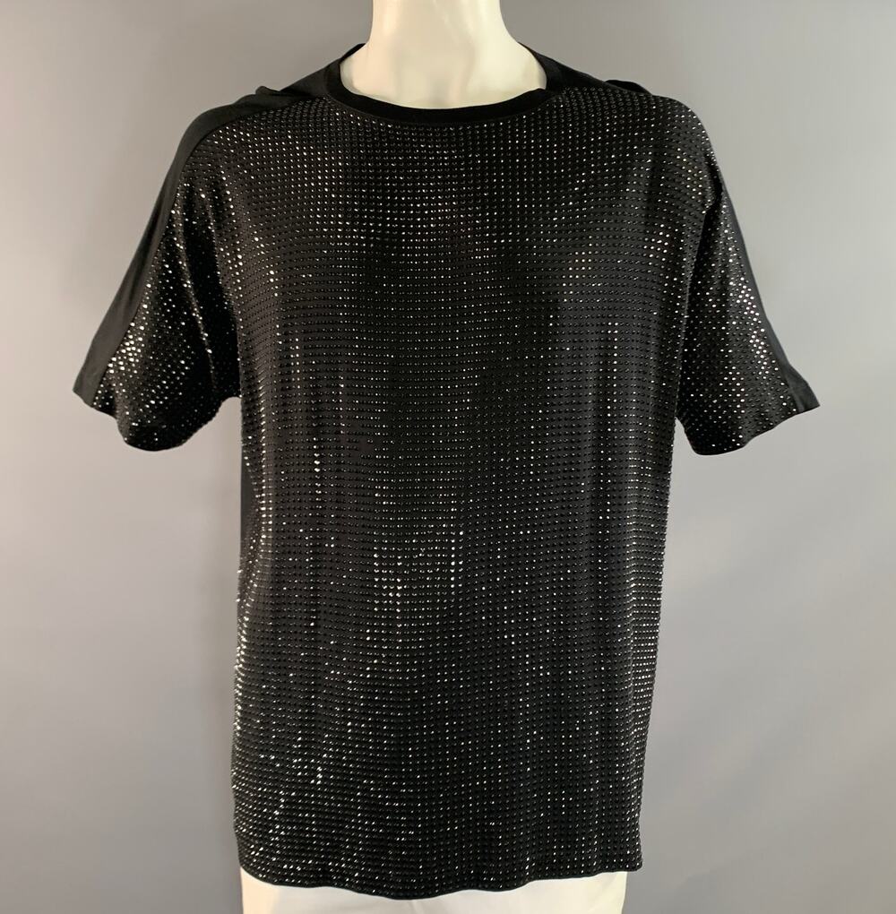 GUCCI Size One Size Black Studded Silk Crew Neck T Shirt
